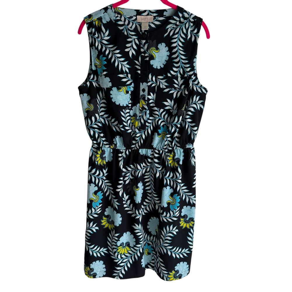 LOFT OUTLET Navy Blue Floral‎ Sleeveless Ladies Sheath Dress, M